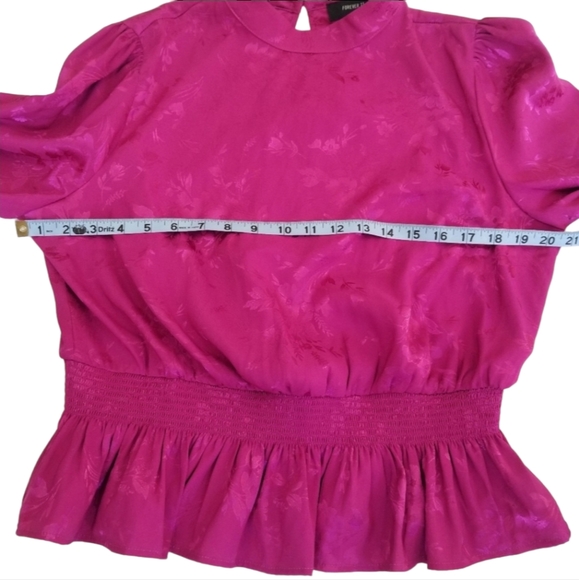 Forever 21 Plus Long Sleeve Peplum Hem Floral Print Blouse Women's Size 0X 12 - Picture 10 of 12